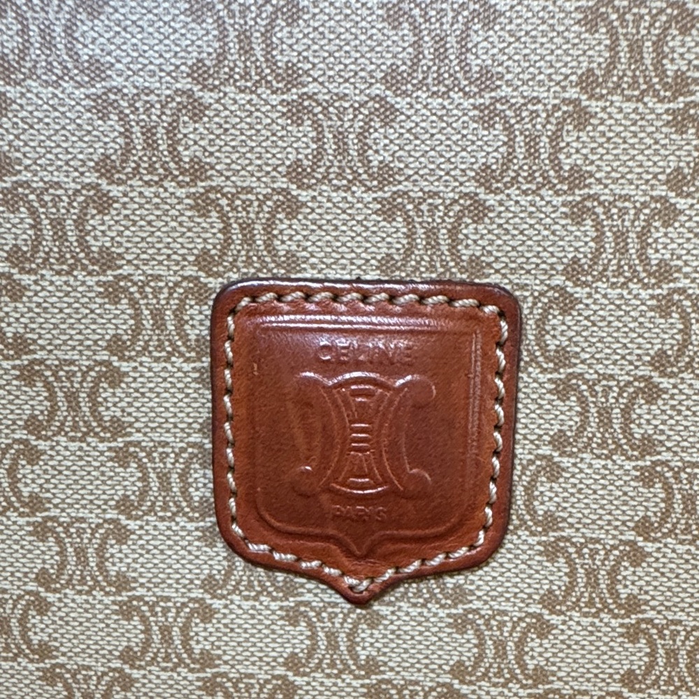 Celine Triumph Logo Clutch Leather Trim Vintage Beige & Brown Bag - Picture 2 of 16